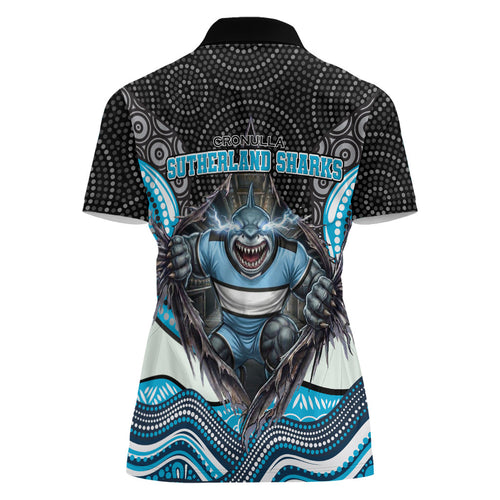 Cronulla Sutherland Sharks Women Polo Shirt The Scream of Lightning Eyes - Indigenous Dot Ripping Effect