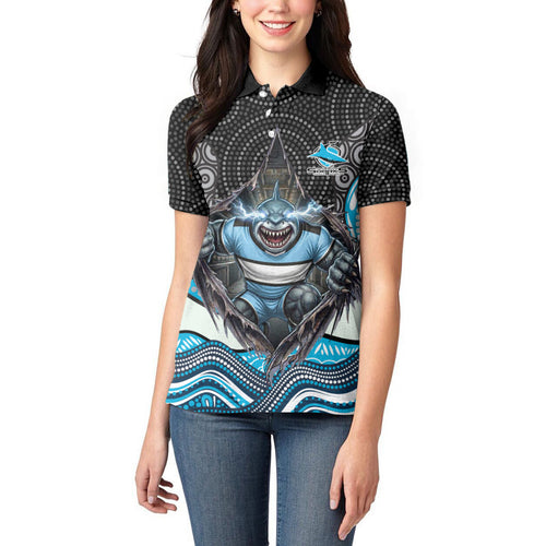 Cronulla Sutherland Sharks Women Polo Shirt The Scream of Lightning Eyes - Indigenous Dot Ripping Effect