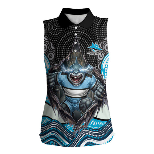 Cronulla Sutherland Sharks Women Sleeveless Polo Shirt The Scream of Lightning Eyes - Indigenous Dot Ripping Effect