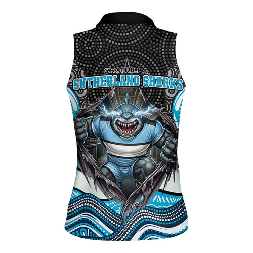Cronulla Sutherland Sharks Women Sleeveless Polo Shirt The Scream of Lightning Eyes - Indigenous Dot Ripping Effect