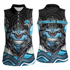 Cronulla Sutherland Sharks Women Sleeveless Polo Shirt The Scream of Lightning Eyes - Indigenous Dot Ripping Effect