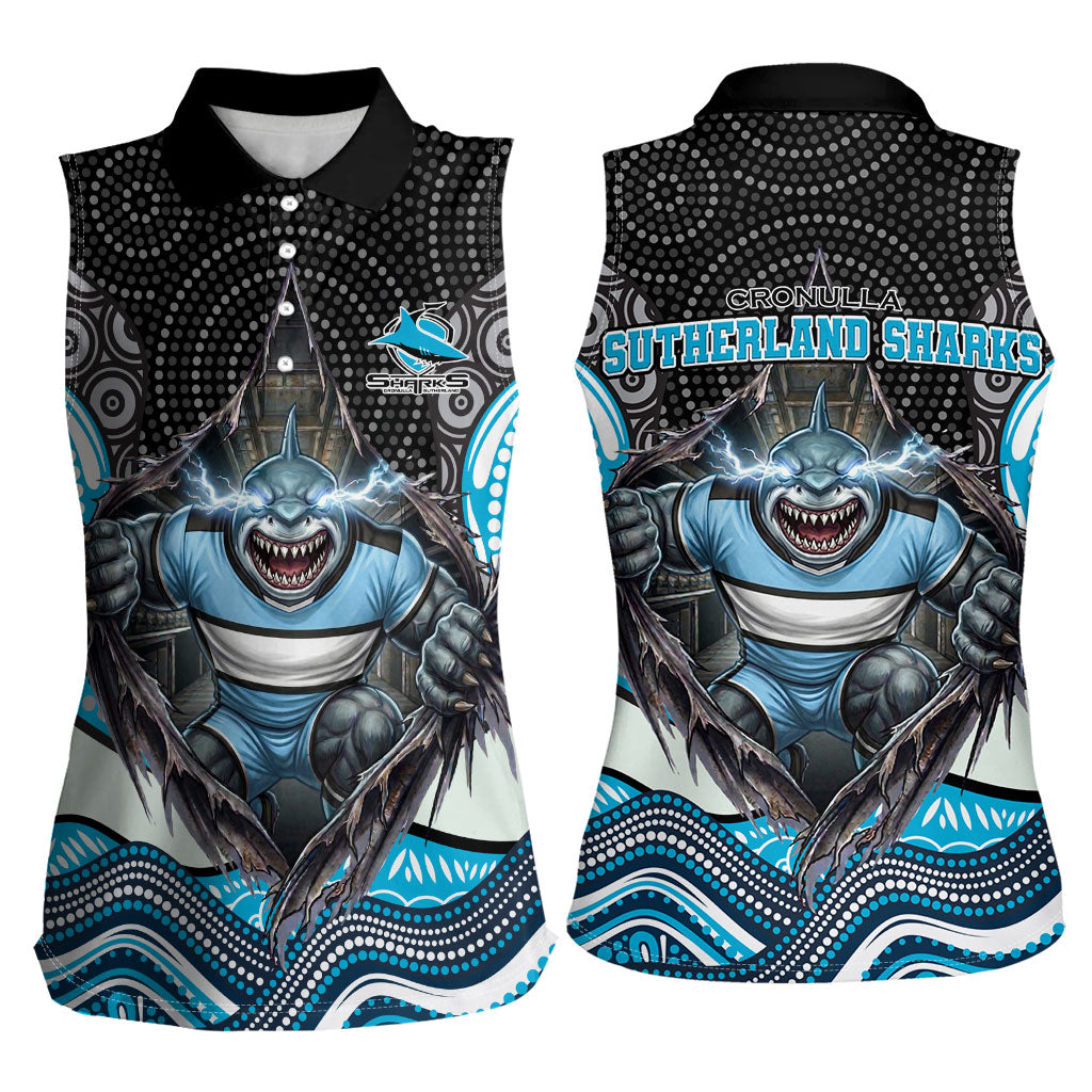 Cronulla Sutherland Sharks Women Sleeveless Polo Shirt The Scream of Lightning Eyes - Indigenous Dot Ripping Effect