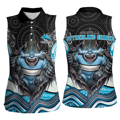 Cronulla Sutherland Sharks Women Sleeveless Polo Shirt The Scream of Lightning Eyes - Indigenous Dot Ripping Effect