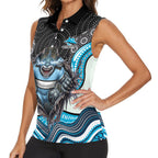Cronulla Sutherland Sharks Women Sleeveless Polo Shirt The Scream of Lightning Eyes - Indigenous Dot Ripping Effect