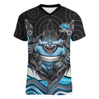Cronulla Sutherland Sharks Women V-Neck T-Shirt The Scream of Lightning Eyes - Indigenous Dot Ripping Effect