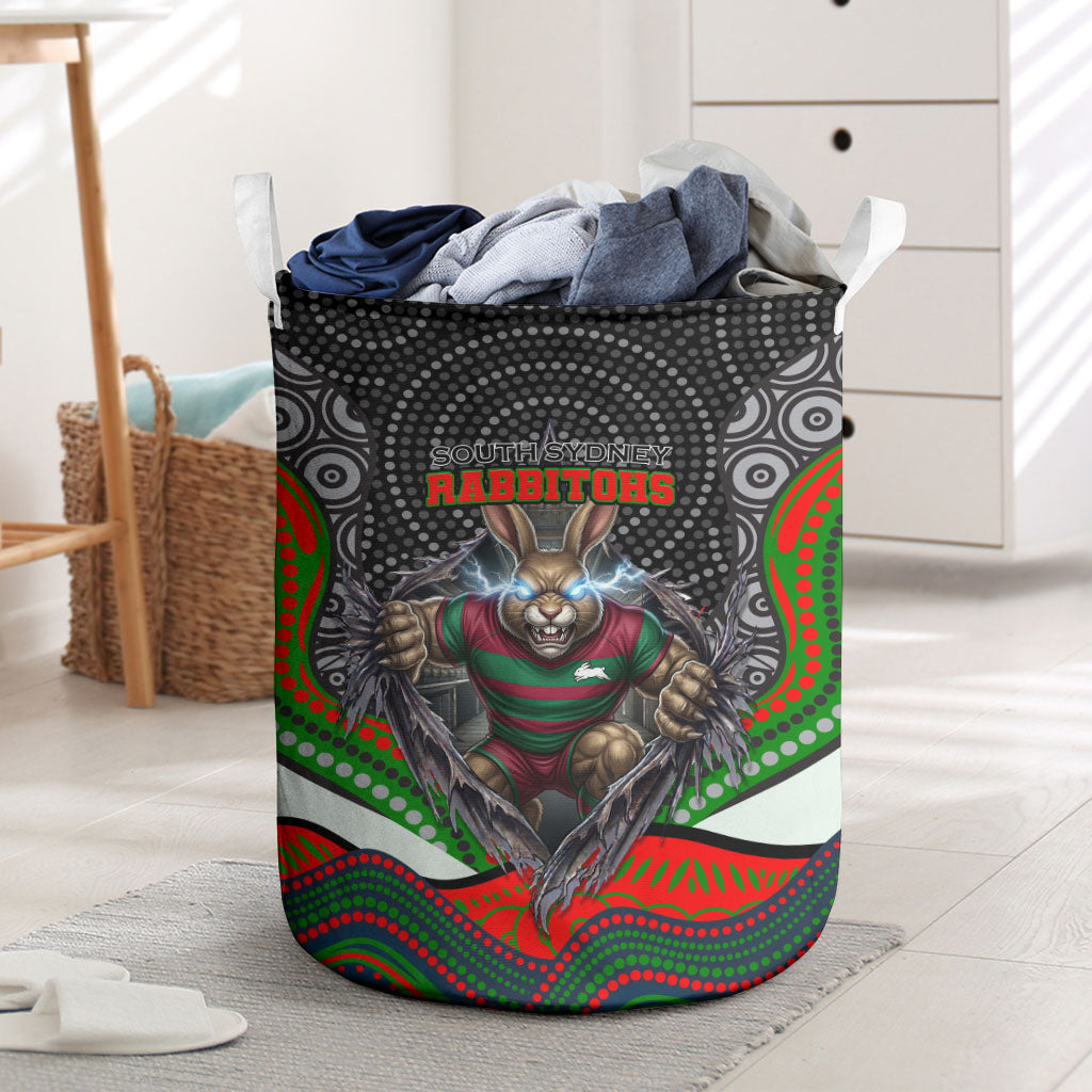 South Sydney Rabbitohs Laundry Basket The Scream of Lightning Eyes - Indigenous Dot Ripping Effect