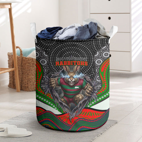 South Sydney Rabbitohs Laundry Basket The Scream of Lightning Eyes - Indigenous Dot Ripping Effect