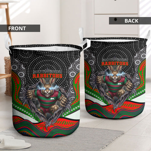 South Sydney Rabbitohs Laundry Basket The Scream of Lightning Eyes - Indigenous Dot Ripping Effect