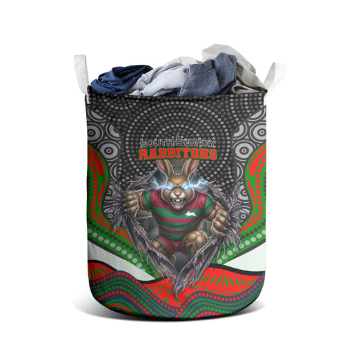 South Sydney Rabbitohs Laundry Basket The Scream of Lightning Eyes - Indigenous Dot Ripping Effect
