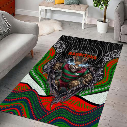 South Sydney Rabbitohs Area Rug The Scream of Lightning Eyes - Indigenous Dot Ripping Effect