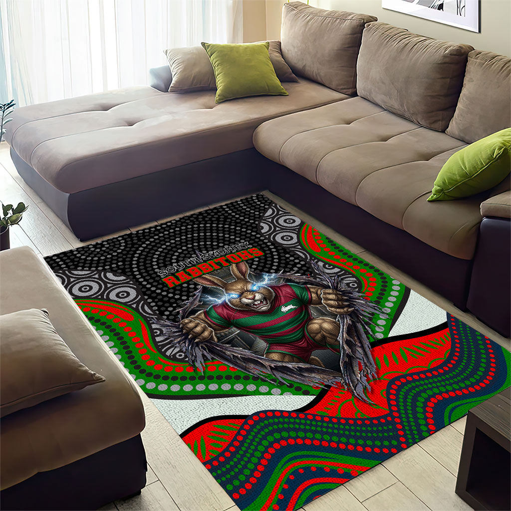 South Sydney Rabbitohs Area Rug The Scream of Lightning Eyes - Indigenous Dot Ripping Effect