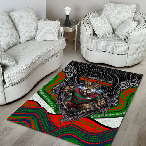 South Sydney Rabbitohs Area Rug The Scream of Lightning Eyes - Indigenous Dot Ripping Effect