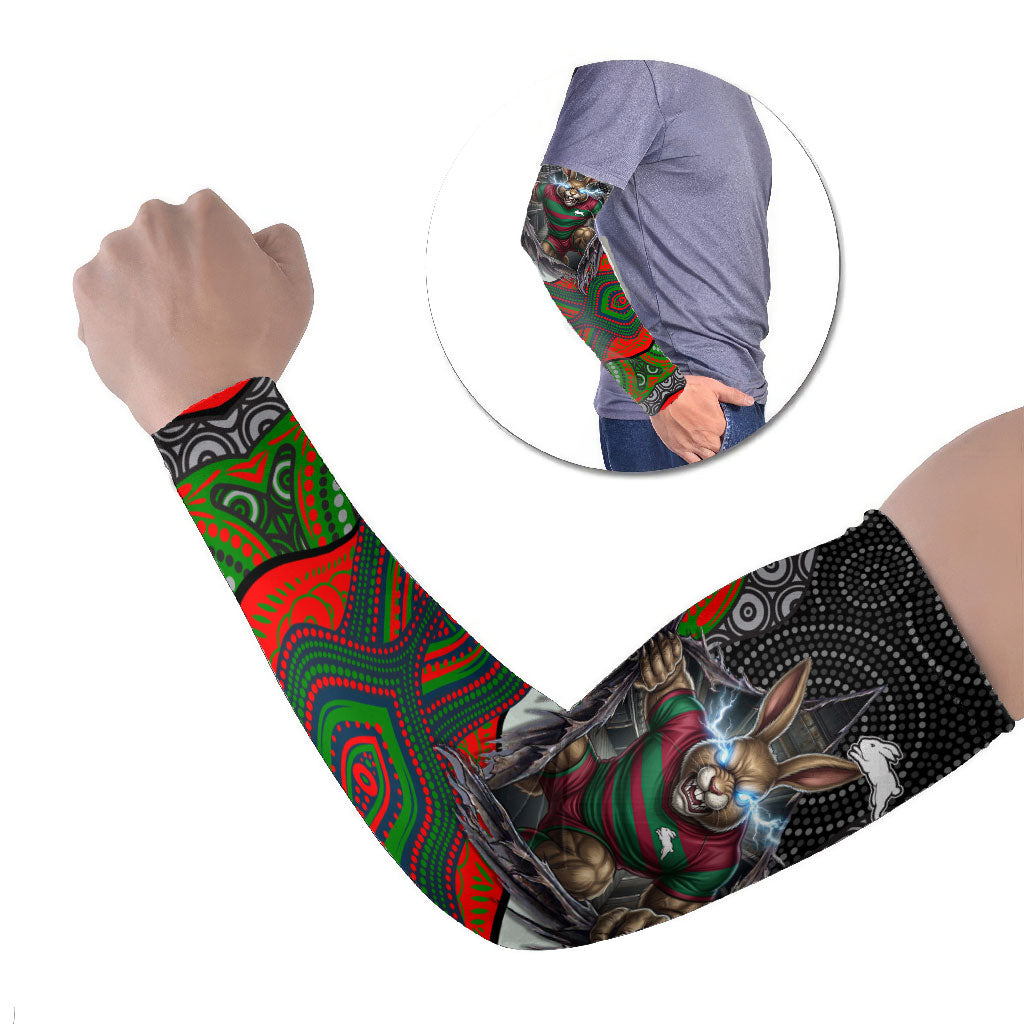 South Sydney Rabbitohs Arm Sleeves The Scream of Lightning Eyes - Indigenous Dot Ripping Effect