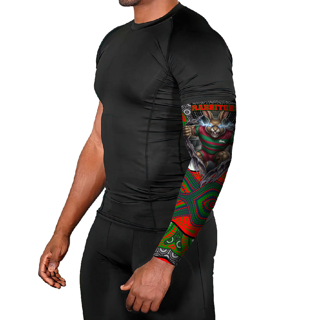 South Sydney Rabbitohs Arm Sleeves The Scream of Lightning Eyes - Indigenous Dot Ripping Effect