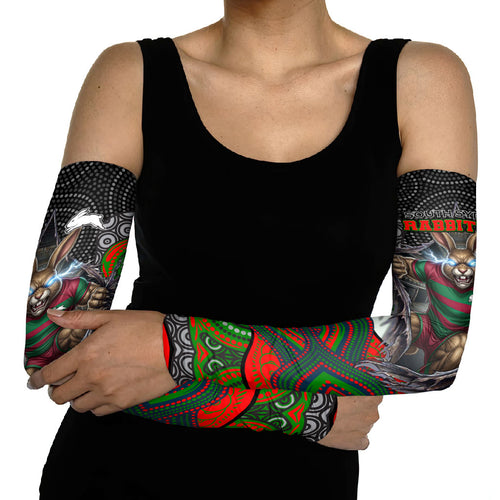 South Sydney Rabbitohs Arm Sleeves The Scream of Lightning Eyes - Indigenous Dot Ripping Effect