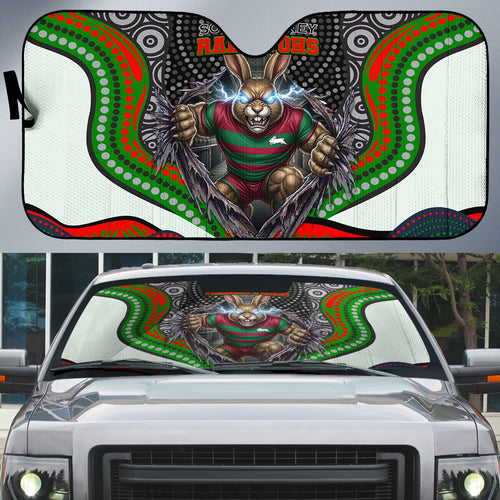South Sydney Rabbitohs Auto Sun Shade The Scream of Lightning Eyes - Indigenous Dot Ripping Effect