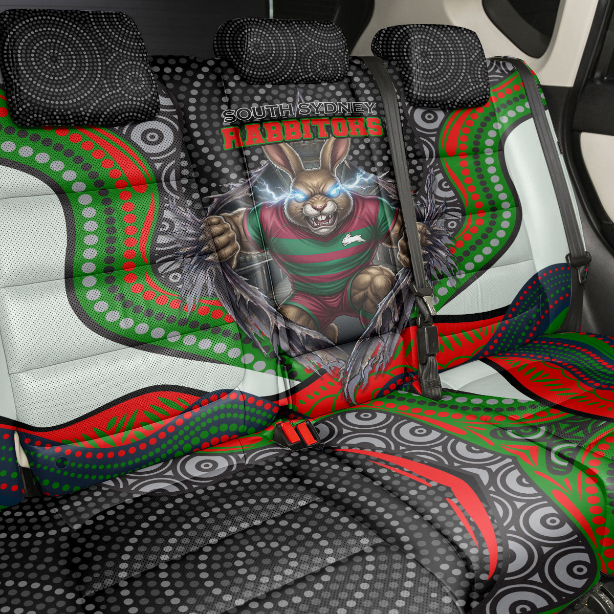 South Sydney Rabbitohs Back Car Seat Cover The Scream of Lightning Eyes - Indigenous Dot Ripping Effect