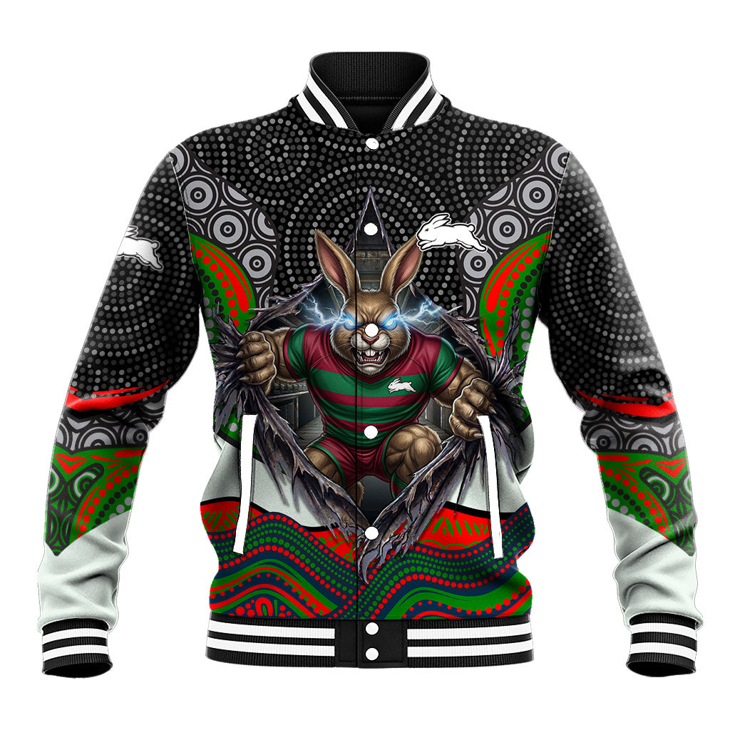 South Sydney Rabbitohs Baseball Jacket The Scream of Lightning Eyes - Indigenous Dot Ripping Effect