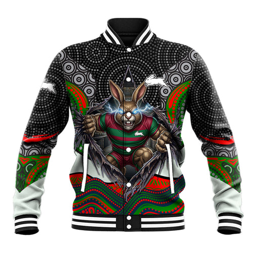 South Sydney Rabbitohs Baseball Jacket The Scream of Lightning Eyes - Indigenous Dot Ripping Effect