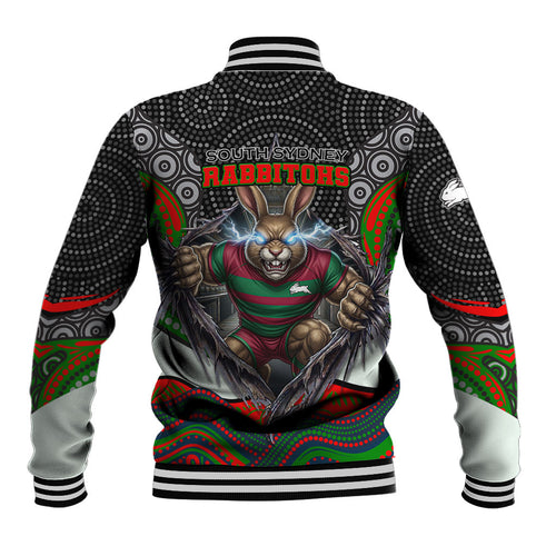 South Sydney Rabbitohs Baseball Jacket The Scream of Lightning Eyes - Indigenous Dot Ripping Effect