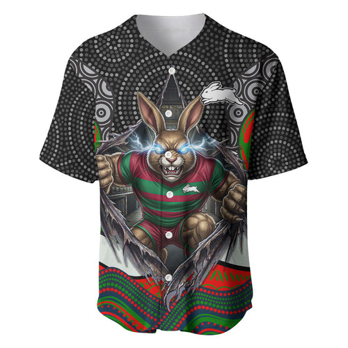 South Sydney Rabbitohs Baseball Jersey The Scream of Lightning Eyes - Indigenous Dot Ripping Effect