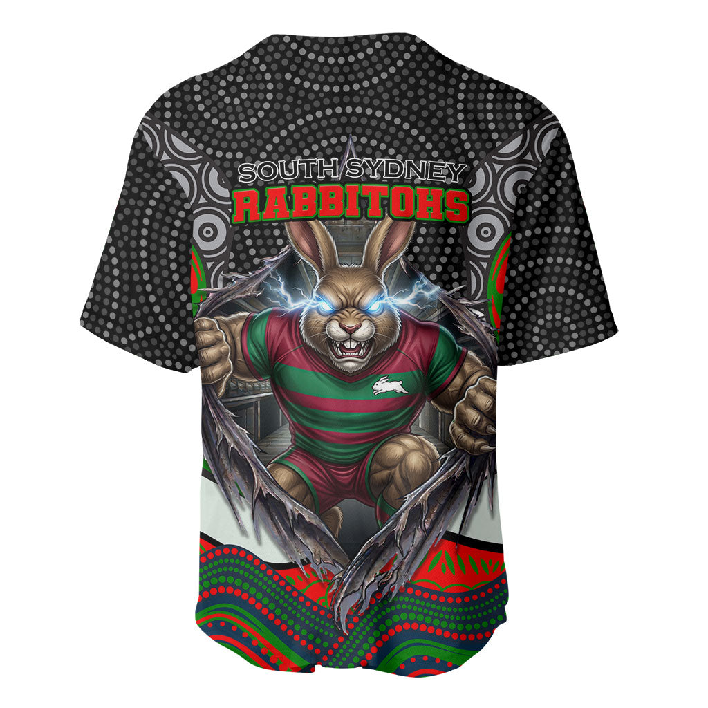 South Sydney Rabbitohs Baseball Jersey The Scream of Lightning Eyes - Indigenous Dot Ripping Effect