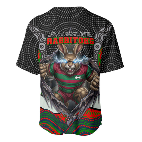 South Sydney Rabbitohs Baseball Jersey The Scream of Lightning Eyes - Indigenous Dot Ripping Effect