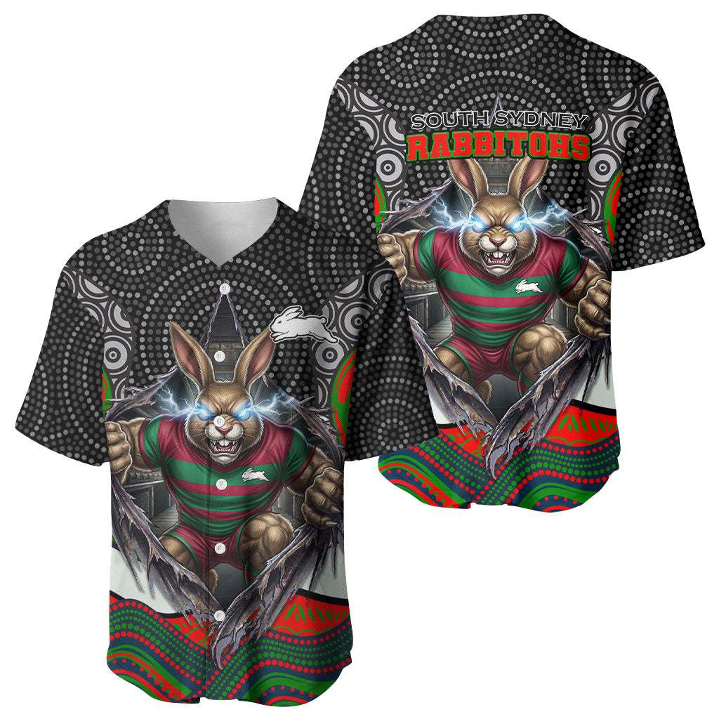 South Sydney Rabbitohs Baseball Jersey The Scream of Lightning Eyes - Indigenous Dot Ripping Effect