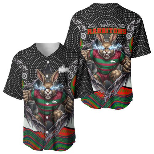 South Sydney Rabbitohs Baseball Jersey The Scream of Lightning Eyes - Indigenous Dot Ripping Effect