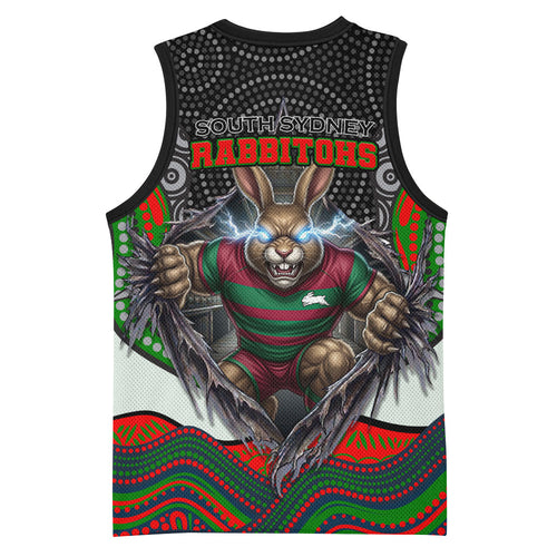 South Sydney Rabbitohs Basketball Jersey The Scream of Lightning Eyes - Indigenous Dot Ripping Effect