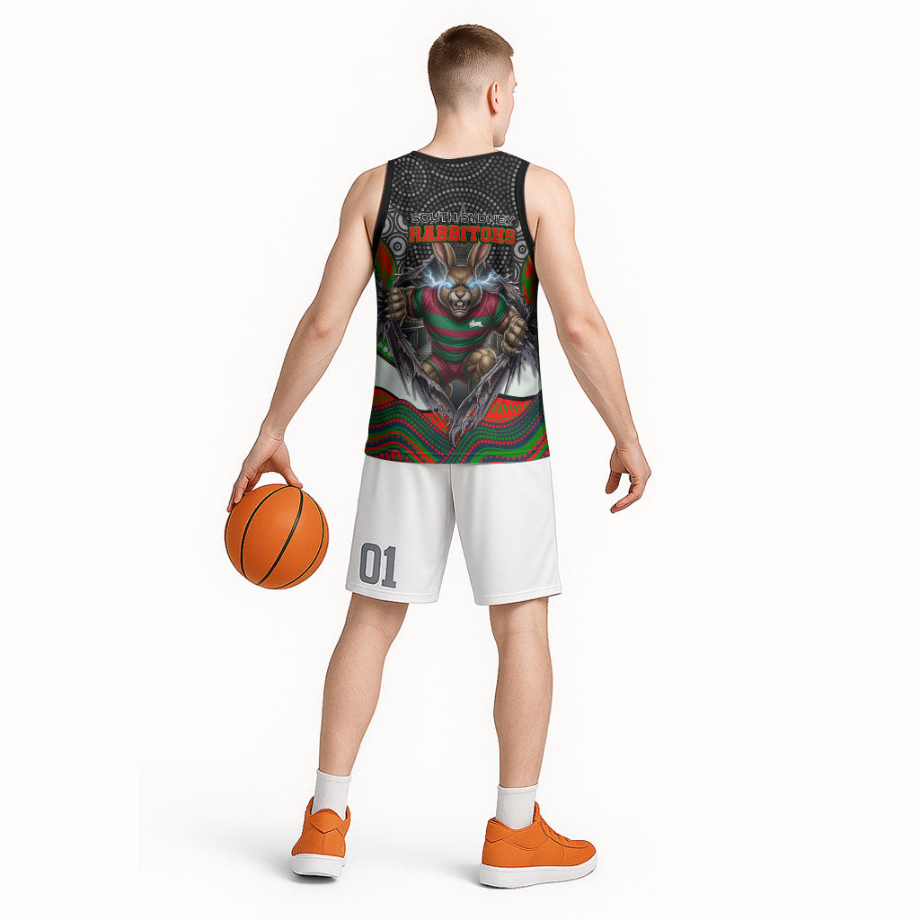 South Sydney Rabbitohs Basketball Jersey The Scream of Lightning Eyes - Indigenous Dot Ripping Effect
