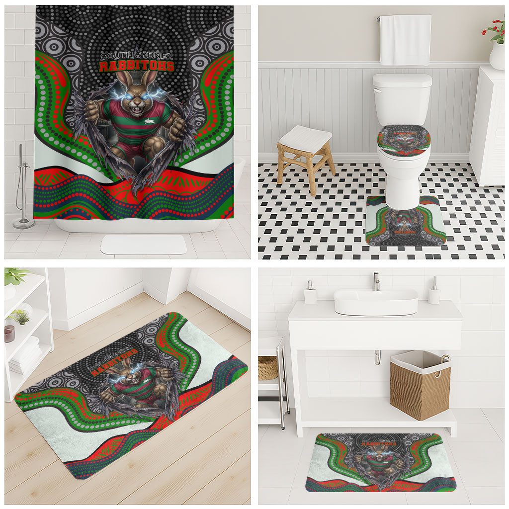 South Sydney Rabbitohs Bathroom Set The Scream of Lightning Eyes - Indigenous Dot Ripping Effect
