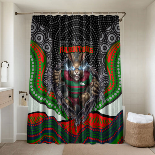 South Sydney Rabbitohs Bathroom Set The Scream of Lightning Eyes - Indigenous Dot Ripping Effect