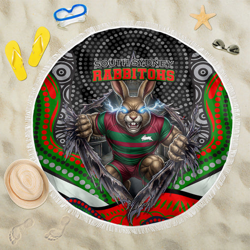 South Sydney Rabbitohs Beach Blanket The Scream of Lightning Eyes - Indigenous Dot Ripping Effect
