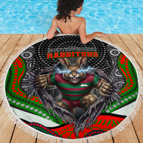 South Sydney Rabbitohs Beach Blanket The Scream of Lightning Eyes - Indigenous Dot Ripping Effect