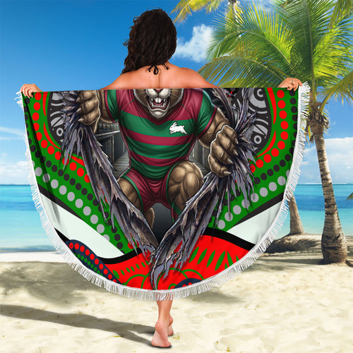 South Sydney Rabbitohs Beach Blanket The Scream of Lightning Eyes - Indigenous Dot Ripping Effect