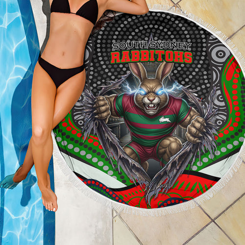 South Sydney Rabbitohs Beach Blanket The Scream of Lightning Eyes - Indigenous Dot Ripping Effect