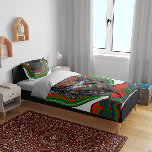 South Sydney Rabbitohs Bedding Set The Scream of Lightning Eyes - Indigenous Dot Ripping Effect