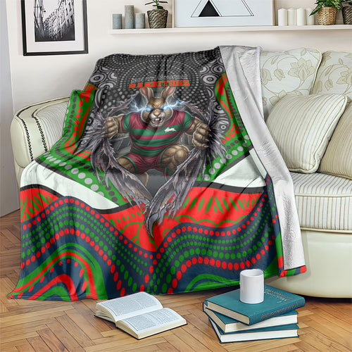 South Sydney Rabbitohs Blanket The Scream of Lightning Eyes - Indigenous Dot Ripping Effect