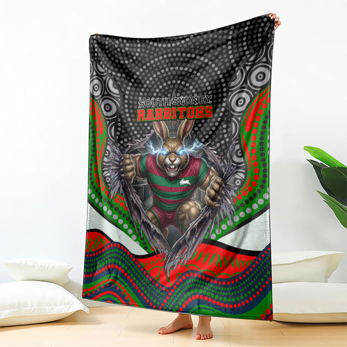South Sydney Rabbitohs Blanket The Scream of Lightning Eyes - Indigenous Dot Ripping Effect
