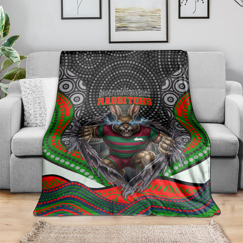 South Sydney Rabbitohs Blanket The Scream of Lightning Eyes - Indigenous Dot Ripping Effect