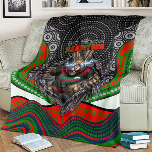 South Sydney Rabbitohs Blanket The Scream of Lightning Eyes - Indigenous Dot Ripping Effect