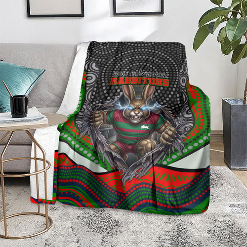 South Sydney Rabbitohs Blanket The Scream of Lightning Eyes - Indigenous Dot Ripping Effect