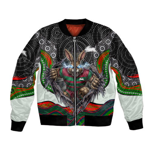 South Sydney Rabbitohs Bomber Jacket The Scream of Lightning Eyes - Indigenous Dot Ripping Effect