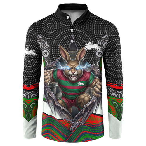 South Sydney Rabbitohs Button Sweatshirt The Scream of Lightning Eyes - Indigenous Dot Ripping Effect