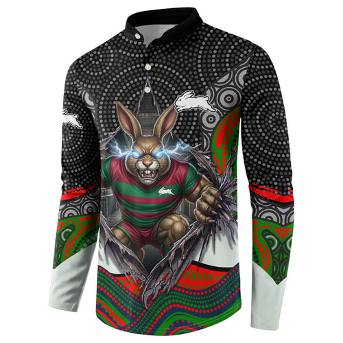 South Sydney Rabbitohs Button Sweatshirt The Scream of Lightning Eyes - Indigenous Dot Ripping Effect