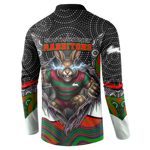South Sydney Rabbitohs Button Sweatshirt The Scream of Lightning Eyes - Indigenous Dot Ripping Effect