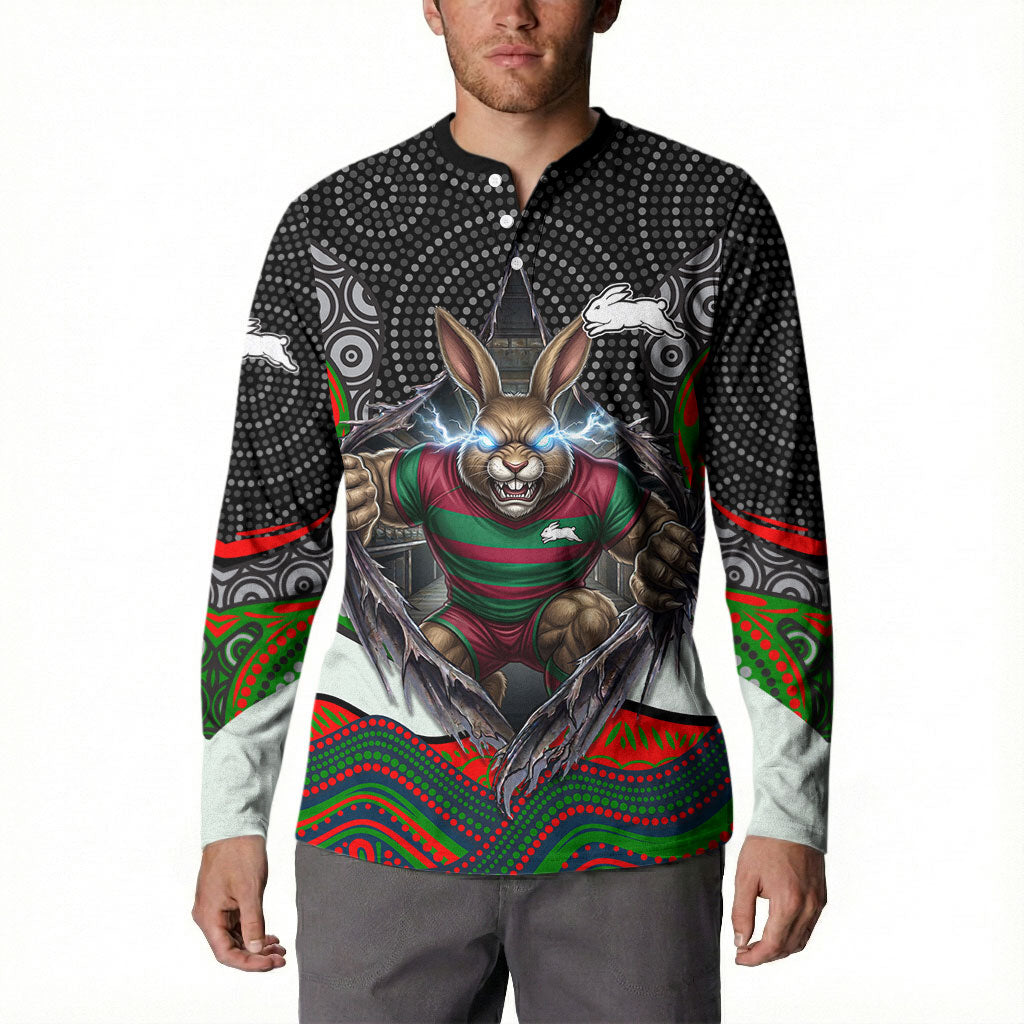 South Sydney Rabbitohs Button Sweatshirt The Scream of Lightning Eyes - Indigenous Dot Ripping Effect