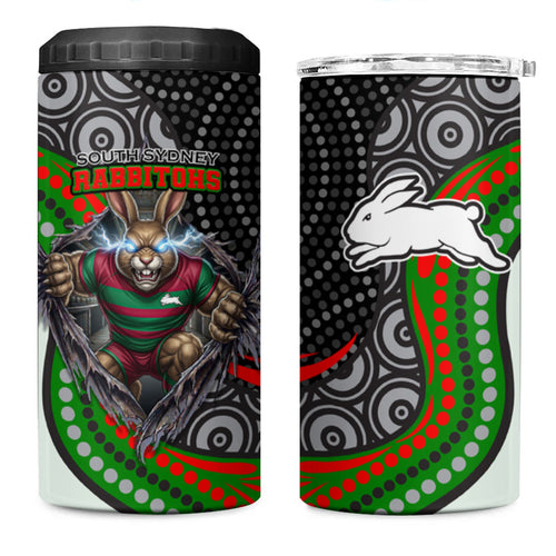 South Sydney Rabbitohs 4 in 1 Can Cooler Tumbler The Scream of Lightning Eyes - Indigenous Dot Ripping Effect