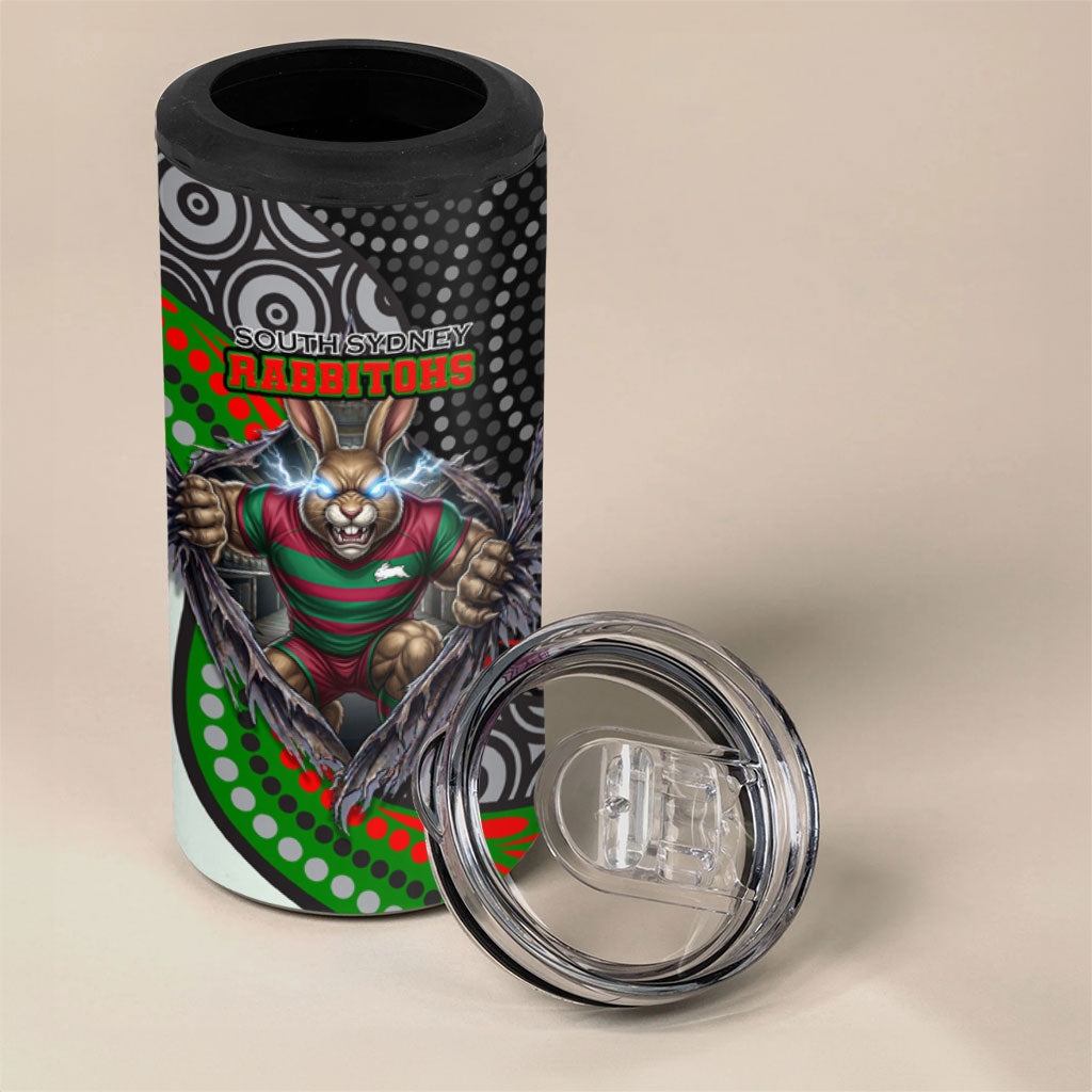 South Sydney Rabbitohs 4 in 1 Can Cooler Tumbler The Scream of Lightning Eyes - Indigenous Dot Ripping Effect
